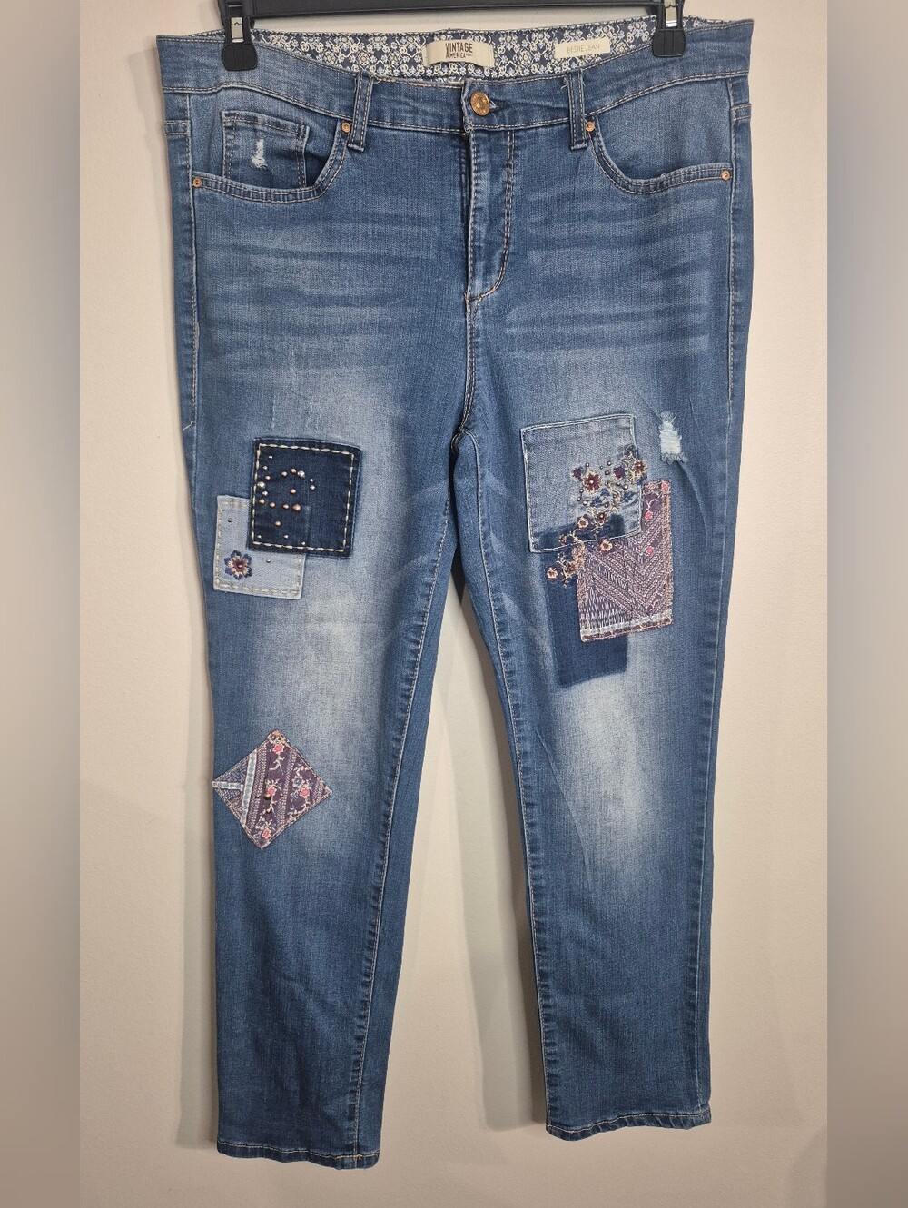 Vintage America Blue Patchwork Embroidered Jeans